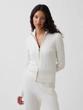 Cardigan court zippé CashSoft en maille torsadée