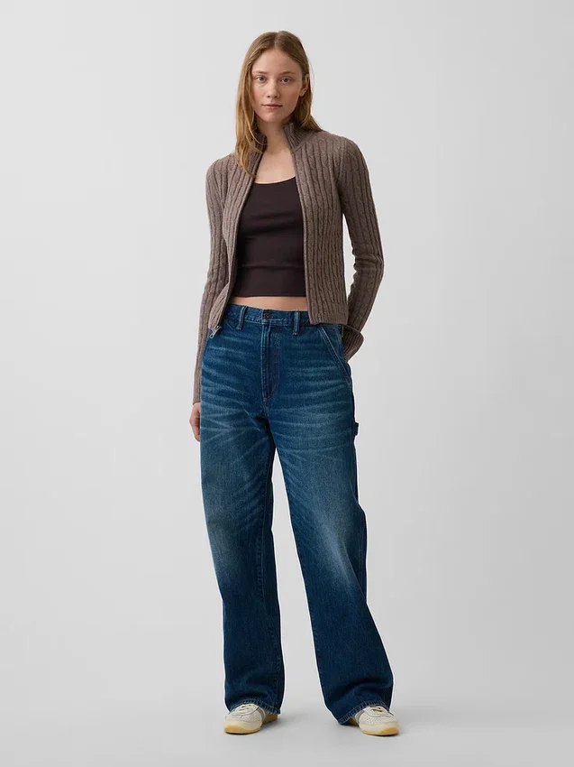 Cardigan court zippé CashSoft en maille torsadée