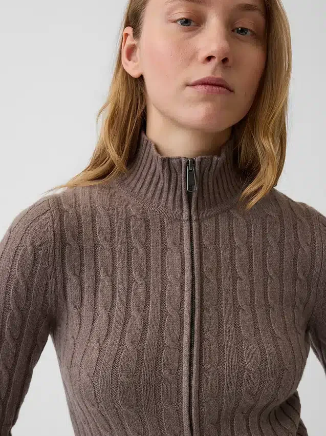 Cardigan court zippé CashSoft en maille torsadée
