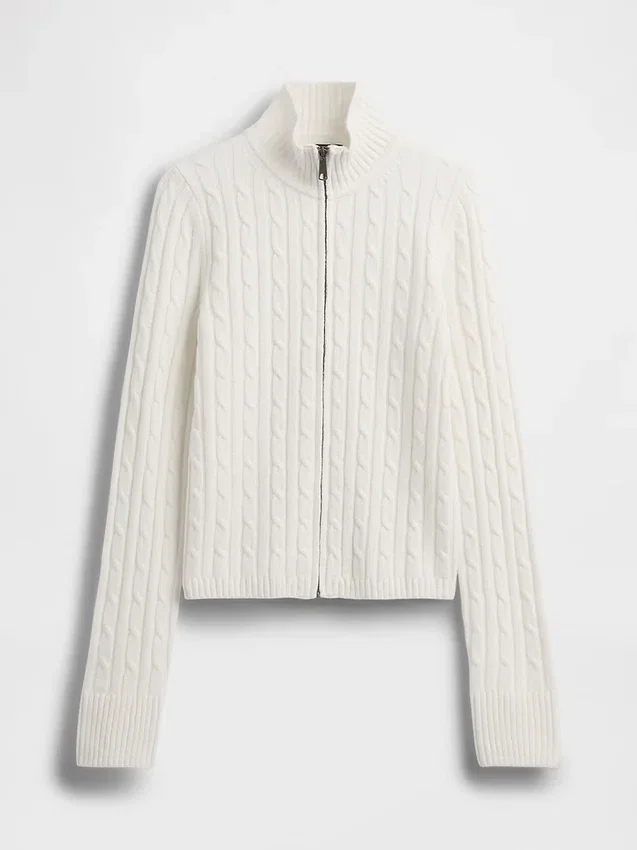 Cardigan court zippé CashSoft en maille torsadée