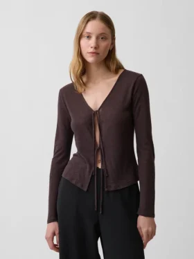 Cardigan à nouer sur le devant en mélange de lin