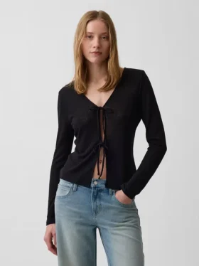 Cardigan à nouer sur le devant en mélange de lin