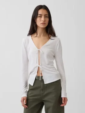 Cardigan à nouer sur le devant en mélange de lin