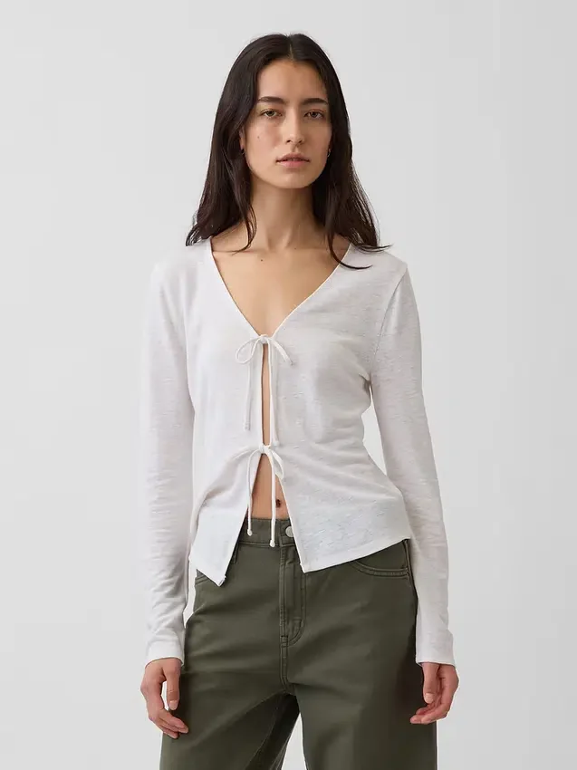 Cardigan à nouer sur le devant en mélange de lin