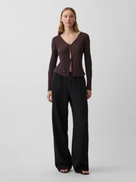 Cardigan à nouer sur le devant en mélange de lin