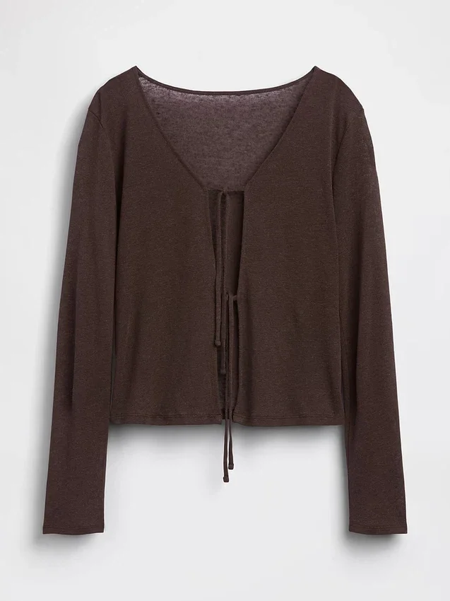 Cardigan à nouer sur le devant en mélange de lin