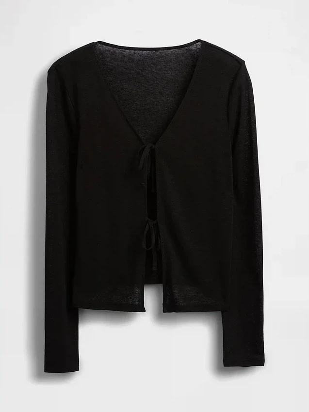 Cardigan à nouer sur le devant en mélange de lin