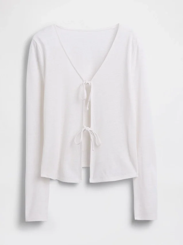 Cardigan à nouer sur le devant en mélange de lin