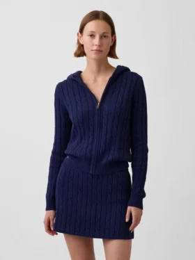 Cardigan zippé 100 % coton à mailles torsadées