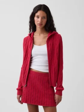 Cardigan zippé 100 % coton à mailles torsadées