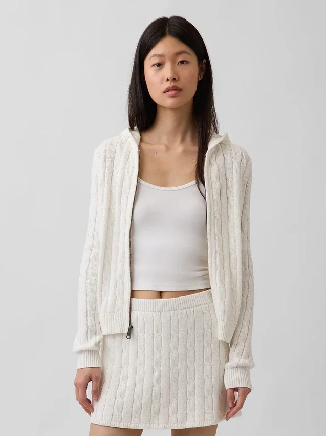 Cardigan zippé 100 % coton à mailles torsadées