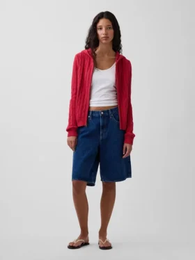 Cardigan zippé 100 % coton à mailles torsadées