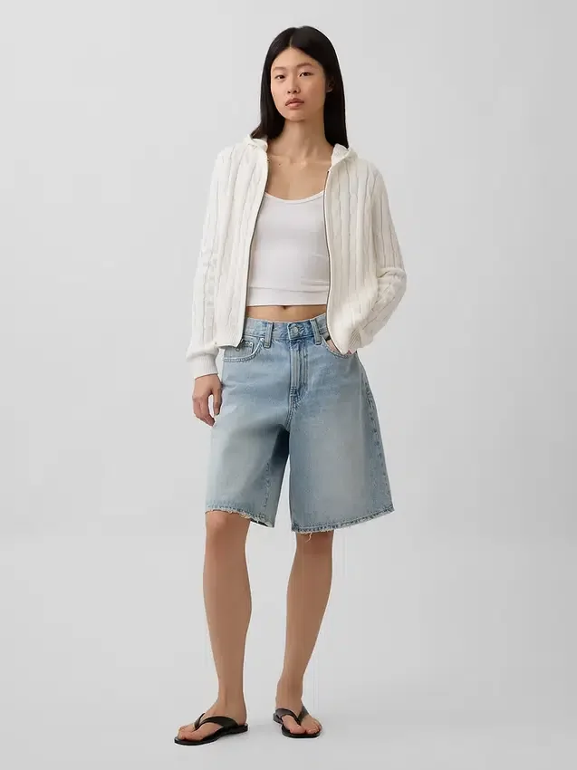 Cardigan zippé 100 % coton à mailles torsadées