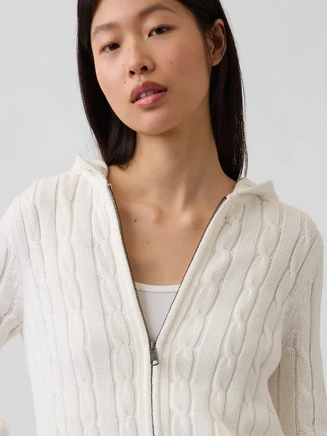 Cardigan zippé 100 % coton à mailles torsadées