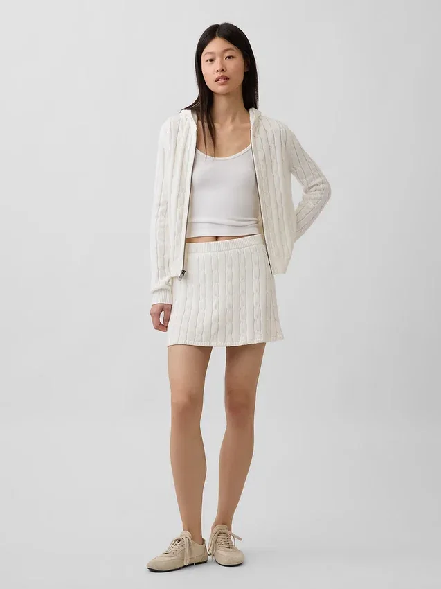 Mini-jupe-short en tricot torsadé 100 % coton