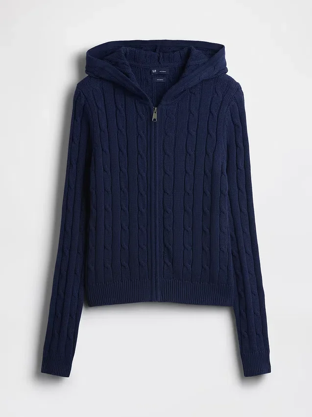 Cardigan zippé 100 % coton à mailles torsadées