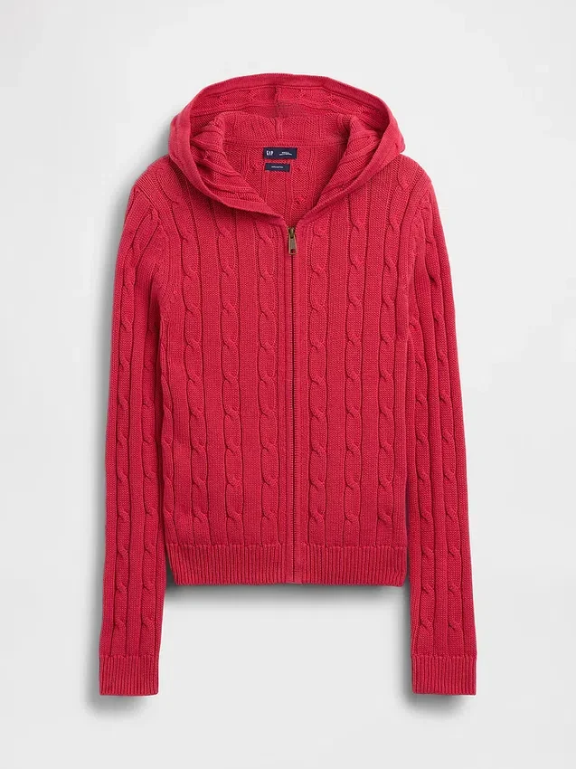 Cardigan zippé 100 % coton à mailles torsadées