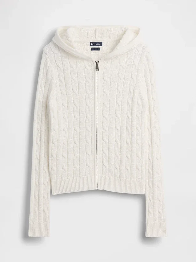 Cardigan zippé 100 % coton à mailles torsadées