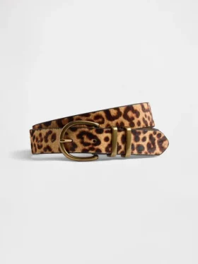 Ceinture en cuir de veau imprimé léopard