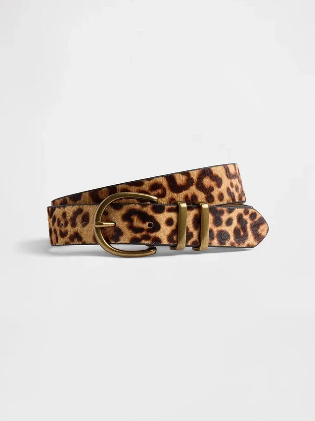 Ceinture en cuir de veau imprimé léopard