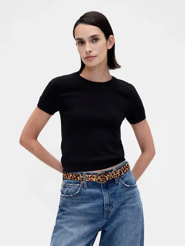 Ceinture en cuir de veau imprimé léopard