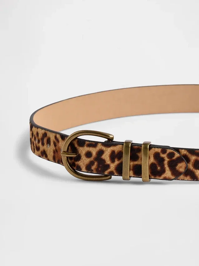 Ceinture en cuir de veau imprimé léopard