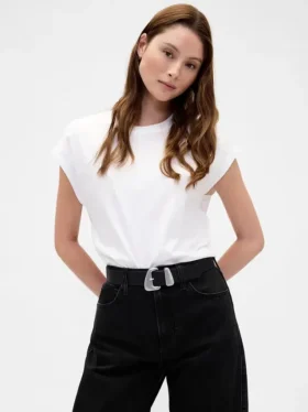 Ceinture en cuir vegan texturé « pebble » avec boucle angulaire