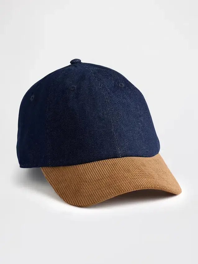 Chapeau de baseball en denim et velours côtelé