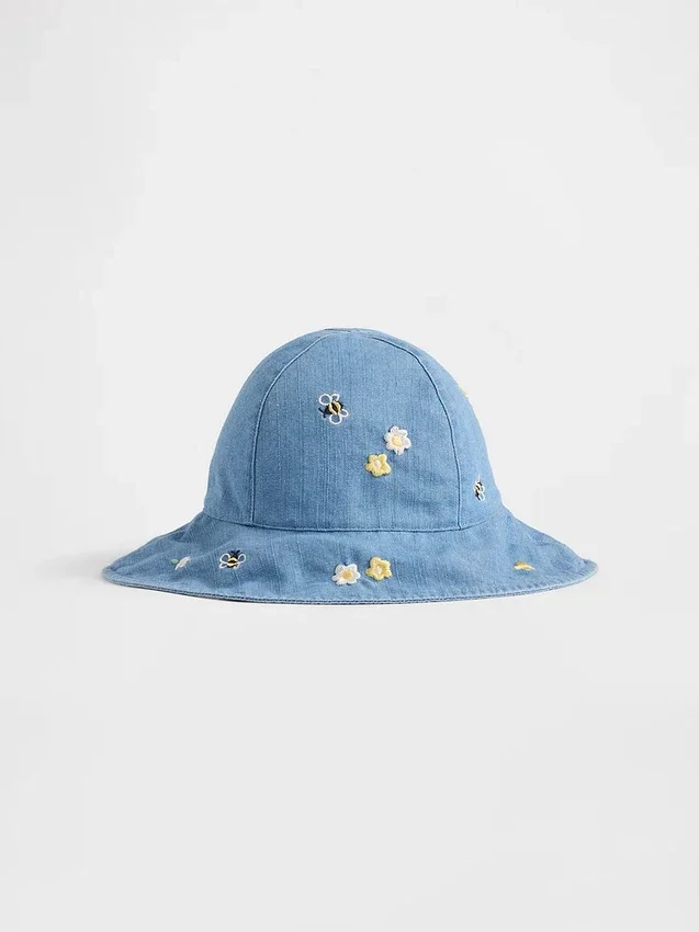 Chapeau de soleil en denim brodé pour bébé
