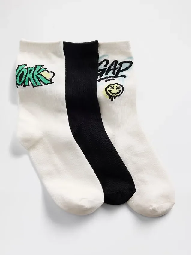 Chaussettes courtes à motif graphique pour enfants (lot de 3)