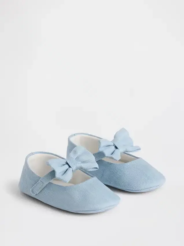 Chaussures Mary Jane en denim pour bébé avec nœud