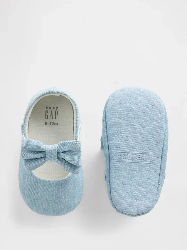 Chaussures Mary Jane en denim pour bébé avec nœud