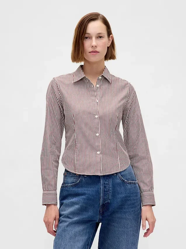 Chemise ajustée courte en coton bio