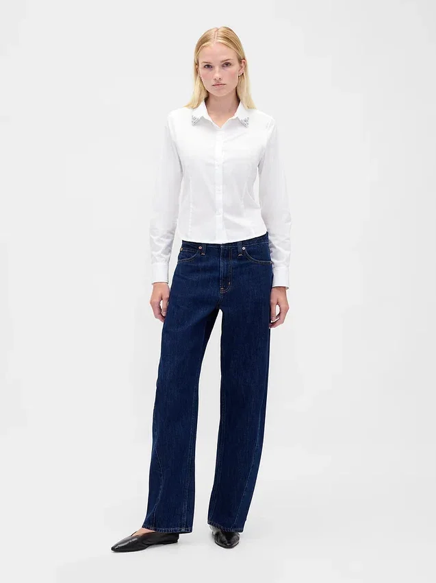 Chemise ajustée courte en coton bio
