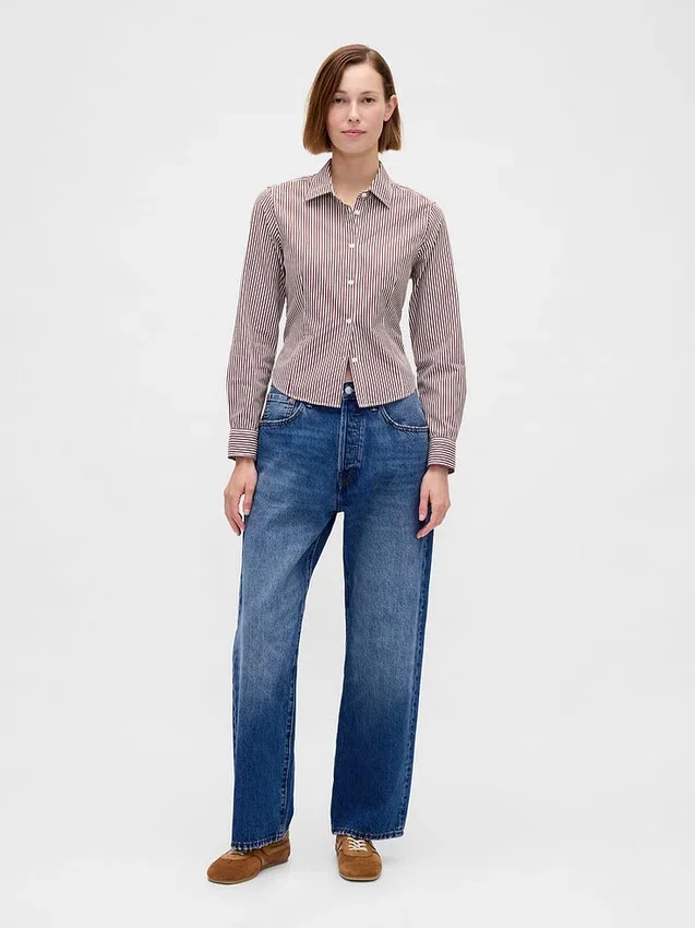 Chemise ajustée courte en coton bio