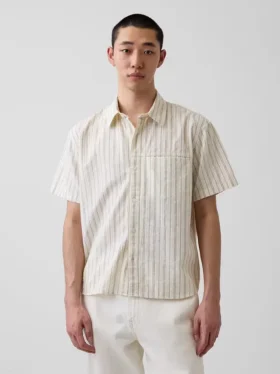 Chemise ample à ourlet arrondi en seersucker rayé