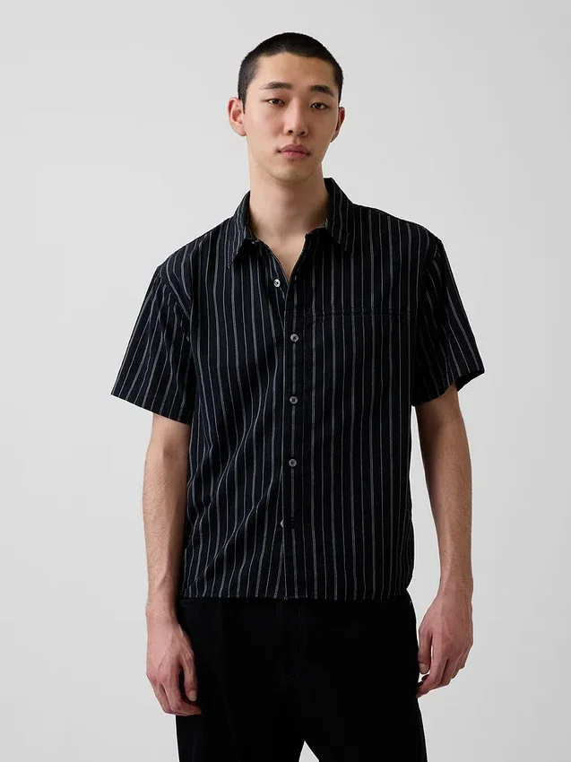 Chemise ample à ourlet arrondi en seersucker rayé