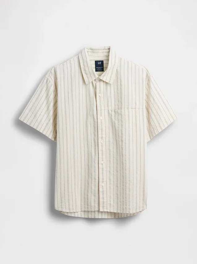 Chemise ample à ourlet arrondi en seersucker rayé
