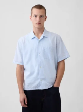 Chemise ample à ourlet droit en lin et coton