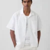Chemise ample à ourlet droit en lin et coton