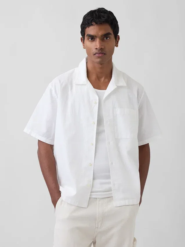 Chemise ample à ourlet droit en lin et coton