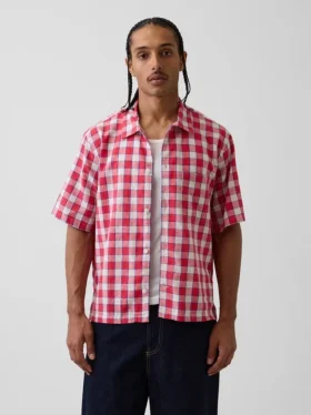 Chemise ample à ourlet droit en lin et coton