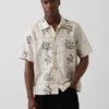 Chemise ample à ourlet droit en lin et coton
