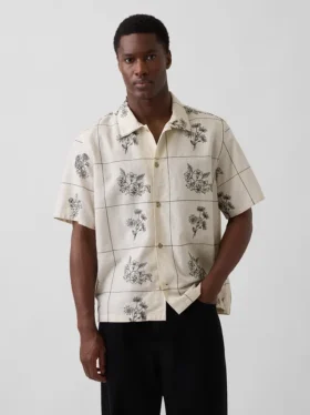 Chemise ample à ourlet droit en lin et coton