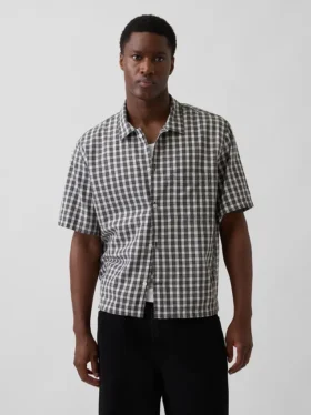 Chemise ample à ourlet droit en lin et coton