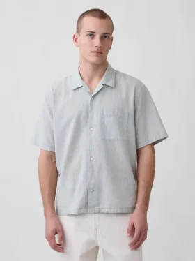 Chemise ample à ourlet droit en lin et coton