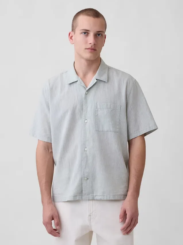 Chemise ample à ourlet droit en lin et coton