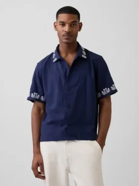 Chemise ample à ourlet droit en lin et coton