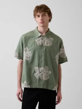 Chemise ample à ourlet droit en lin et coton