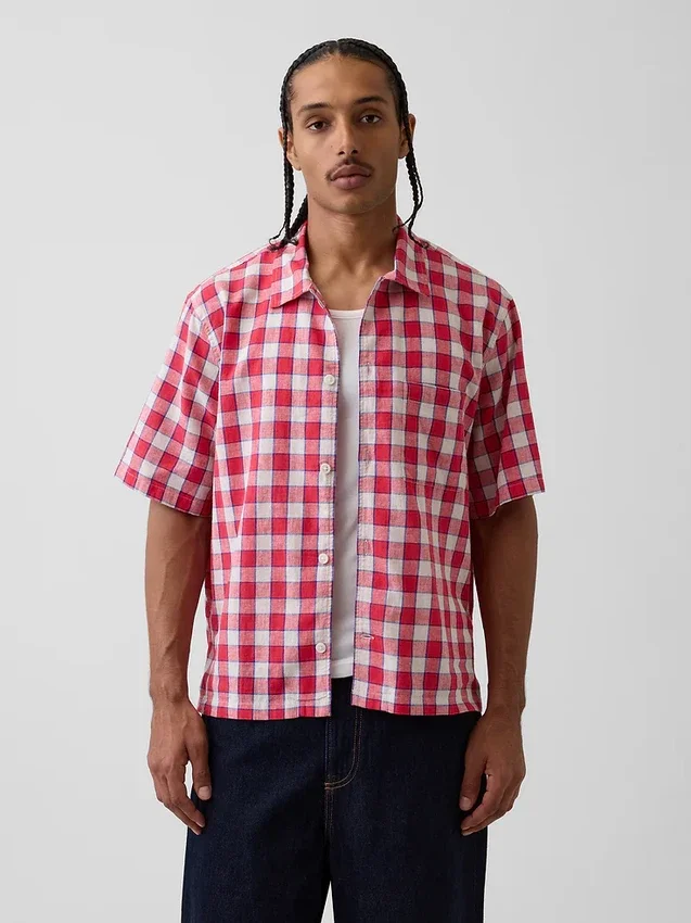 Chemise ample à ourlet droit en lin et coton